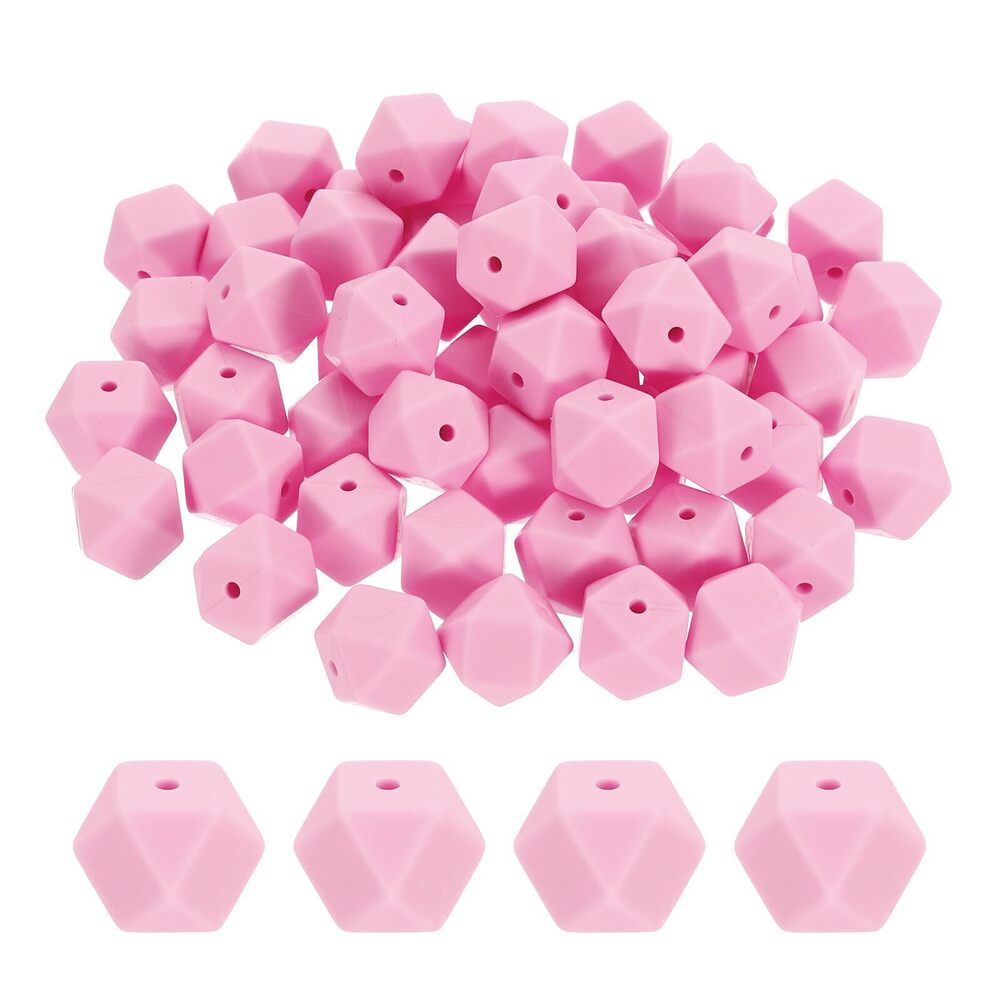 9239 90 Pcs Silicone Beads, 14mm Loose Hexagon Rubber Focal Beads Bulk